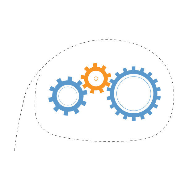 在语音气泡中，三个齿轮在一个机械装置中旋转。团队合作的概念。发条装置，成功取决于每一个齿轮。图片下载