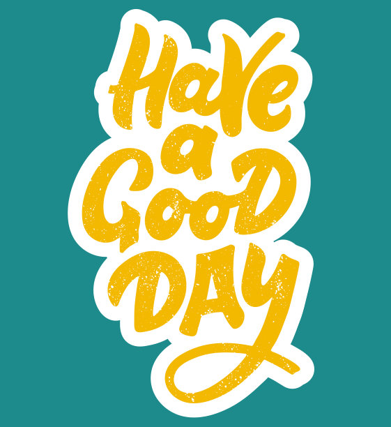 有一个美好的一天手绘字母短语。黄色字母，蓝底白边。字体设计贴纸，海报，明信片，横幅，印刷布和社交媒体。图片下载