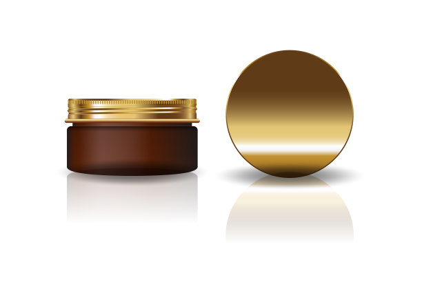 空白棕色化妆品圆罐与金盖子美丽或健康的产品。孤立在白色背景与反射阴影。可用于包装设计。矢量插图。图片下载