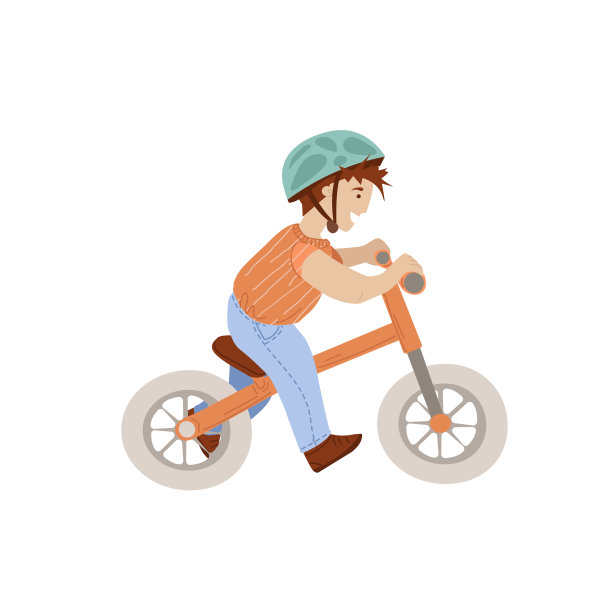 小男孩运动婴儿平衡自行车，第一个婴儿自行车矢量卡通插图，安全骑玩具1-3岁的孩子。男孩骑着婴儿自行车，孤立在白色背景上。图片下载