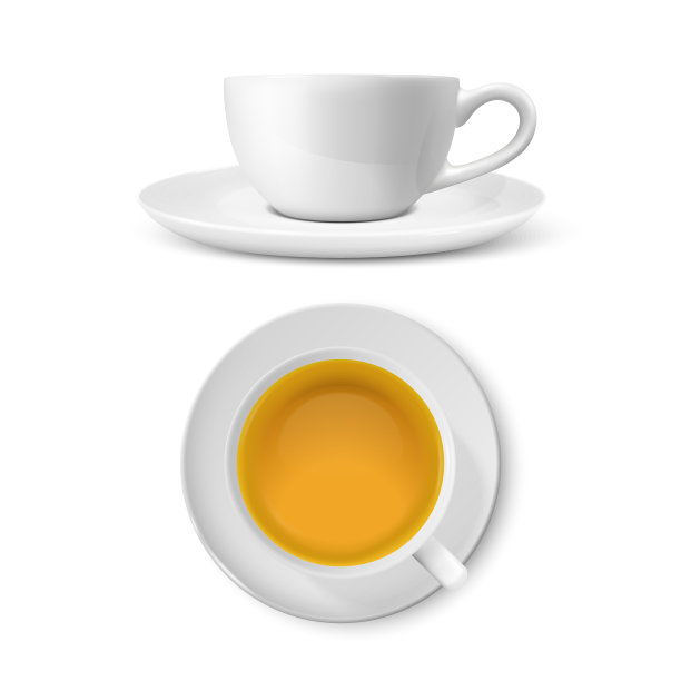 矢量3d现实的白Porclean，陶瓷茶杯，马克杯与绿茶特写孤立在透明的背景。设计模板,剪纸艺术。顶视图和前视图图片下载