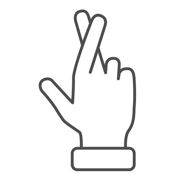 承诺手势细线图标，手势概念，手与交叉的手指在白色背景，手势好运或财富的轮廓风格的移动，网页设计图标。矢量图形。图片下载