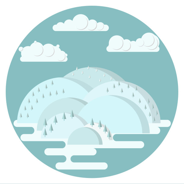 冬季丘陵景观在平坦的风格图片下载