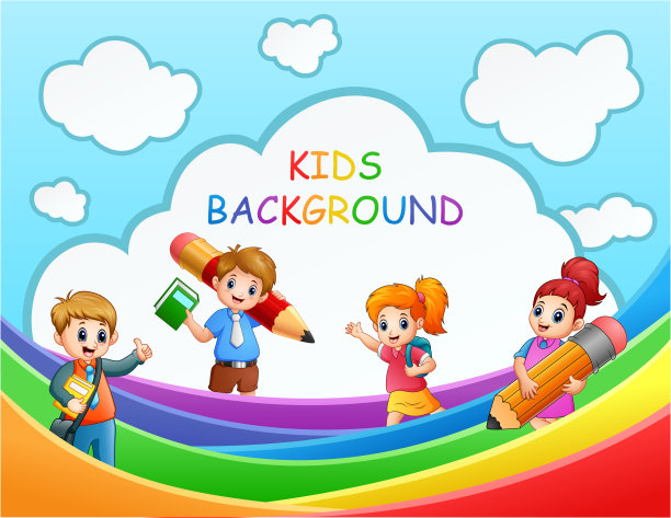 四个学生在彩虹插图上图片下载