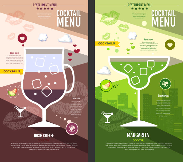 平面风格的鸡尾酒菜单设计图片下载