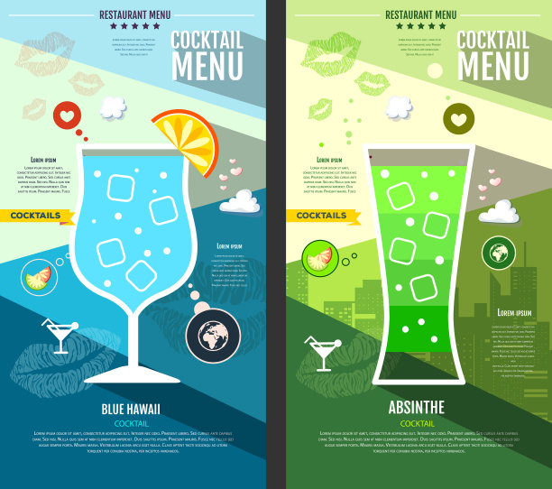平面风格的鸡尾酒菜单设计图片下载