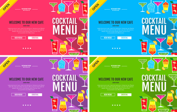 平面风格的鸡尾酒菜单概念网站设计。企业形象。图片下载