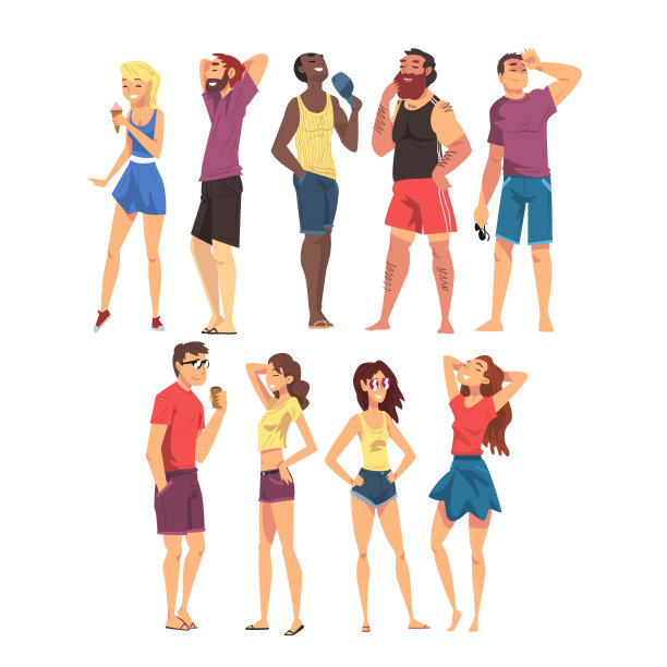 轻松的人收集，快乐的男女人物享受他们的休闲假期，暑假和旅游卡通矢量插图图片下载