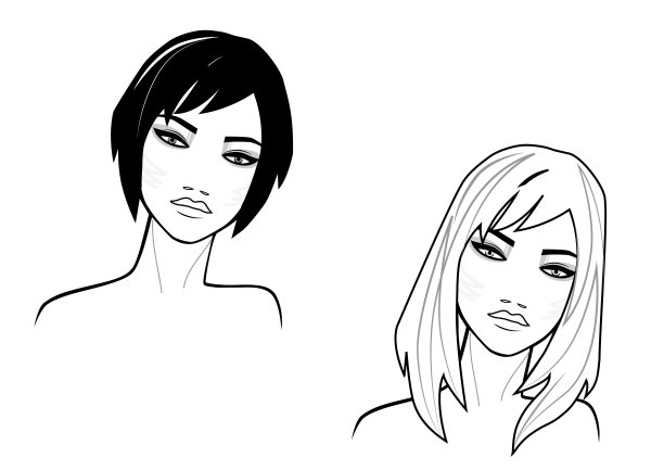 插图的短发和长发妇女的脸在白色的背景图片下载
