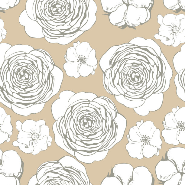 矢量无缝花卉图案与手绘花图片下载