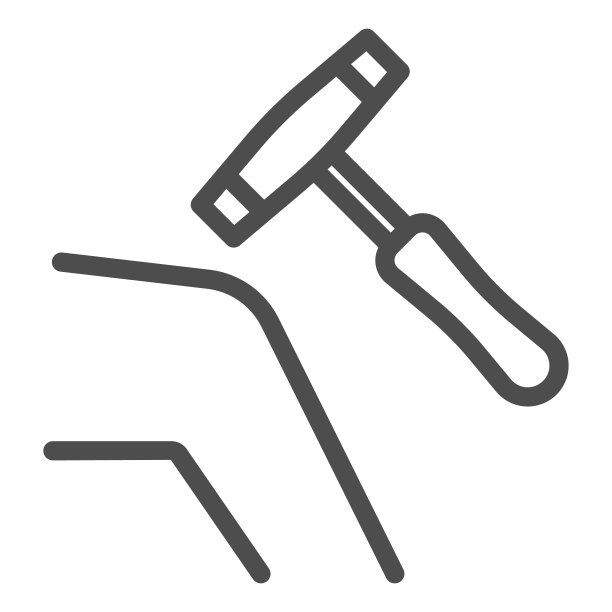 人体膝盖与医疗锤线图标，医疗保健概念，检查膝盖反应与锤标志在白色背景，医疗反射锤图标轮廓风格。矢量图形。图片下载