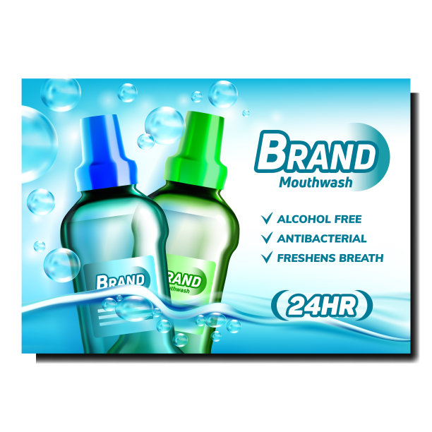 漱口水创意推广横幅向量图片下载