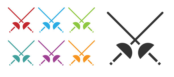黑色击剑图标，运动设备，彩色图标集，矢量插图图片下载