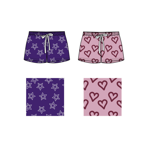 带有印花图案的短裤技术示意图。前面的部分。图片下载