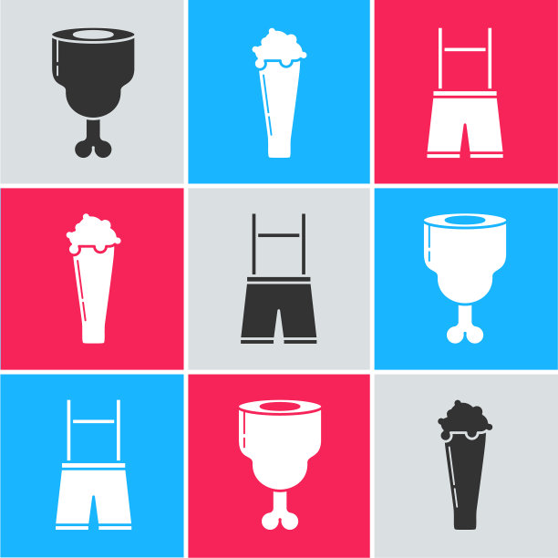 设置鸡腿玻璃啤酒和皮短裤图标图片下载