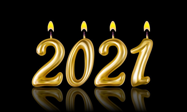 燃烧蜡烛第2021年。用于装饰晚会，新年和庆祝活动。现实主义风格孤立在白色背景上。3 d。股票-矢量插图为您的设计和业务。图片下载