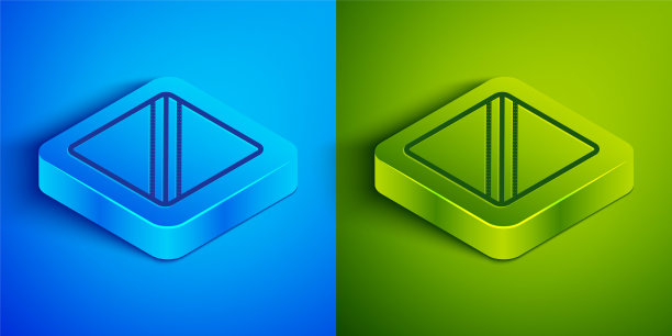 等距线缝纫模式图标孤立在蓝色和绿色的背景。缝纫的标记。方形按钮。矢量图图片下载