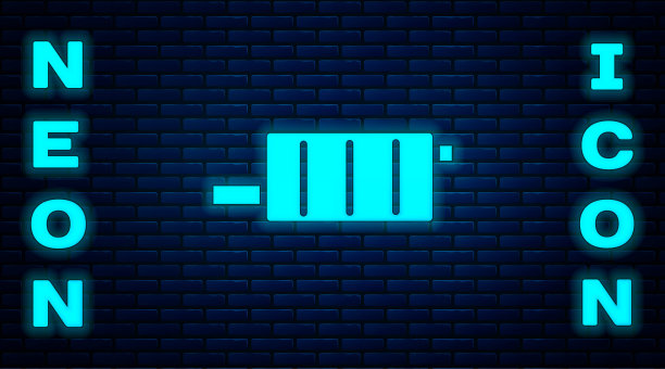 发光的霓虹灯汽车消音器图标隔离在砖墙背景上。排气管道。矢量图图片下载