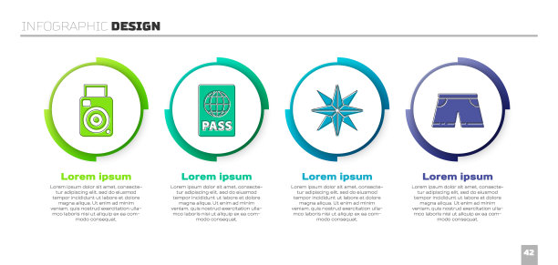 相机，护照，风起，泳裤。业务信息模板。向量图片下载