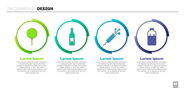 用彩带、啤酒瓶、烟火火箭和热红酒搭气球。业务信息模板。向量图片下载