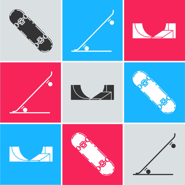 设置滑板把戏滑板和滑板公园图片下载