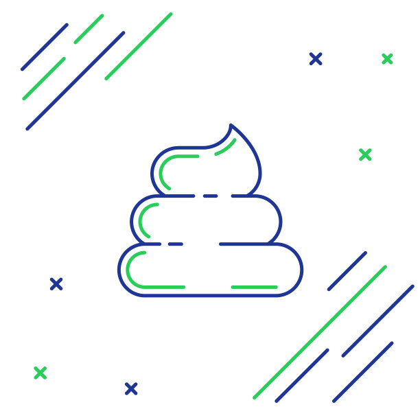 蓝色和绿色线狗屎图标孤立在白色背景。色彩斑斓的轮廓的概念。矢量图图片下载