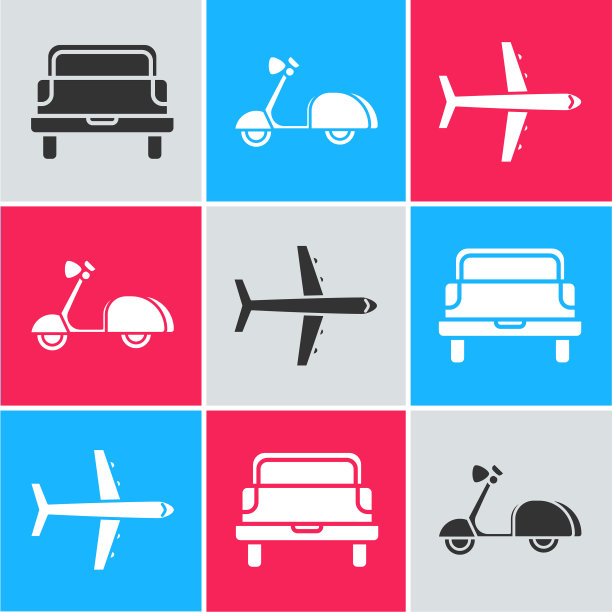 设置皮卡摩托车和飞机图标图片下载