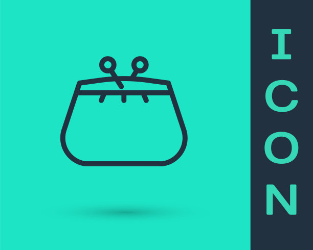 黑色线钱包图标隔离在绿色背景。钱包图标。现金储蓄的象征。矢量图图片下载