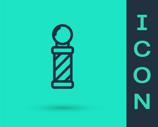 黑色线条经典理发店杆子图标孤立在绿色背景上。理发店极的象征。矢量图图片下载