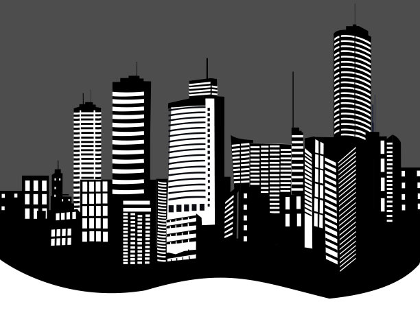 城市天际线全景，冬雪夜景，手绘城市景观，图片下载