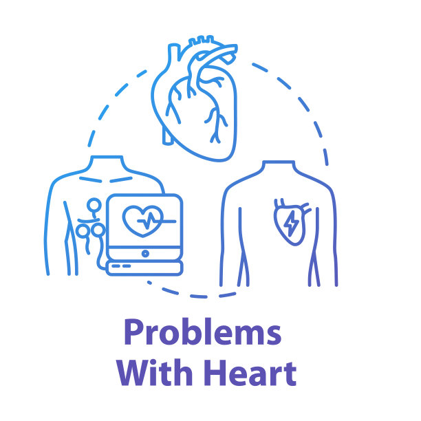 心脏概念图标的问题。心脏病发作。紧急治疗。医院诊断。动脉粥样硬化概念的细线图解。矢量隔离轮廓RGB彩色绘图图片下载