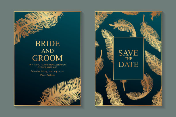 一套现代豪华婚礼邀请设计或名片模板的商务或演示或问候。图片下载