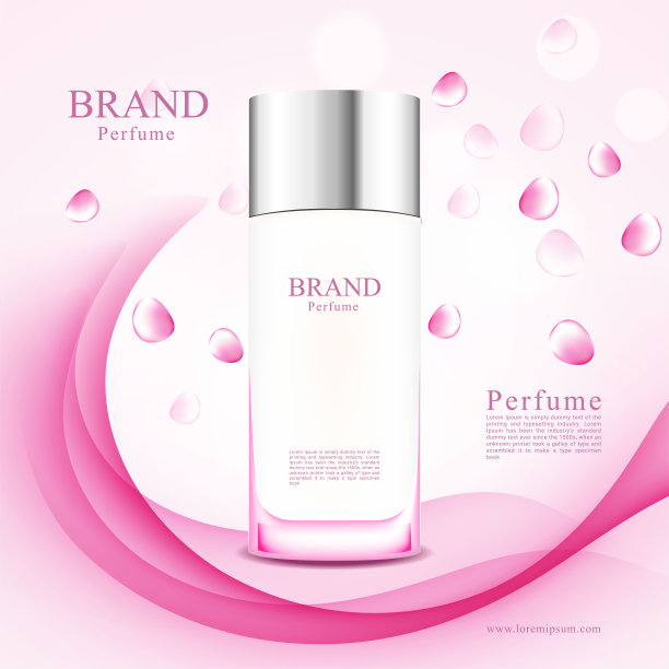 抽象背景上的粉色玫瑰花瓣香水瓶图片下载