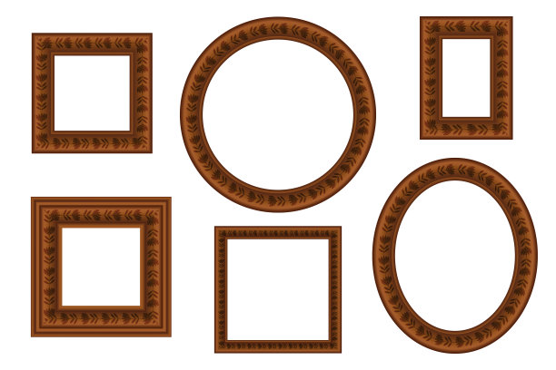 大套方形和圆形的复古木框架与花卉装饰为您的设计。复古封面。文本。古色古香的漂亮矩形框架。模板向量插图。图片下载