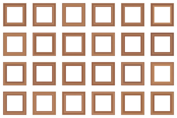 一套大的方形复古木框架为您的设计。复古封面。文本。古色古香的黄金漂亮的矩形框架。模板向量插图。图片下载