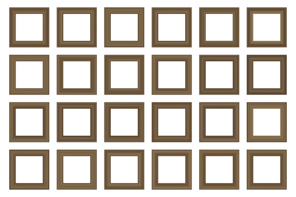 一套大的方形复古木框架为您的设计。复古封面。文本。古色古香的黄金漂亮的矩形框架。模板向量插图。图片下载