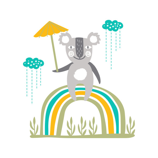 彩虹图案上可爱的卡通考拉图片下载