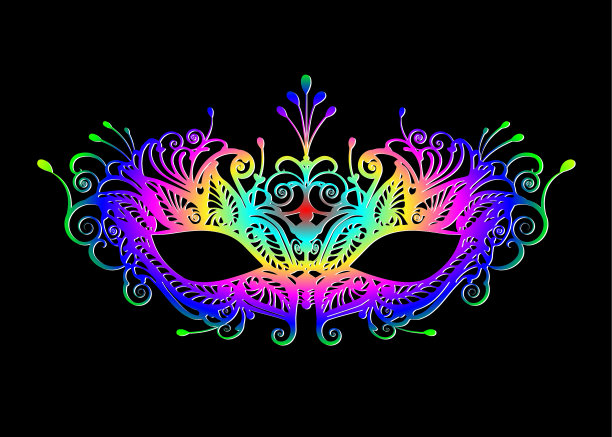 狂欢节面具图标多色孤立剪影图片下载