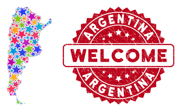 彩色明星阿根廷地图拼贴和划花图片下载