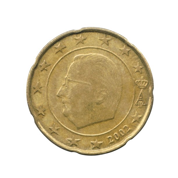 20欧元分硬币的比利时孤立的白色背景。图片下载