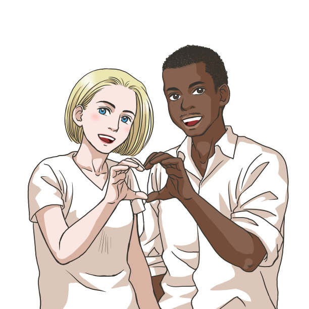 一对年轻夫妇在做心形手势图片下载