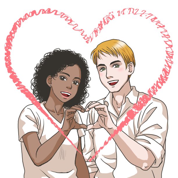 一对年轻夫妇在做心形手势图片下载