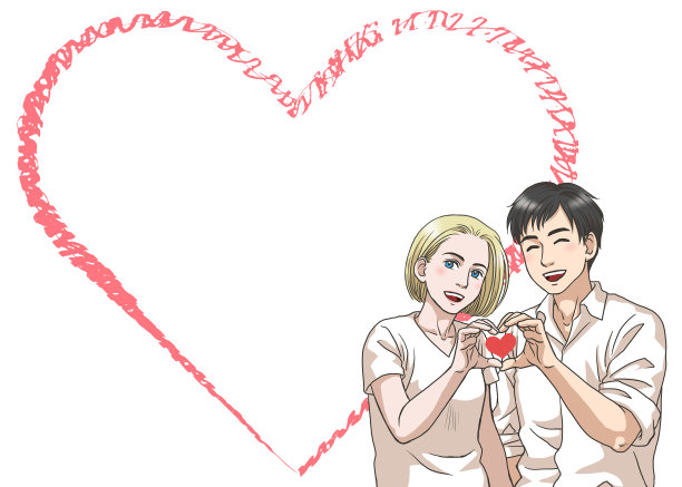 一对年轻夫妇在做心形手势图片下载
