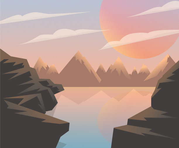 风景悬崖，湖，日出，大太阳，美丽图片下载