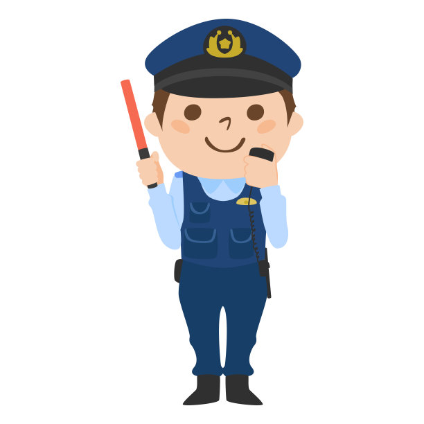 图中是一名手持对讲机和红色交通警棍的男性警官。图片下载