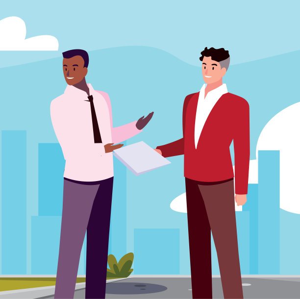 商人站在城市街道上做生意图片下载