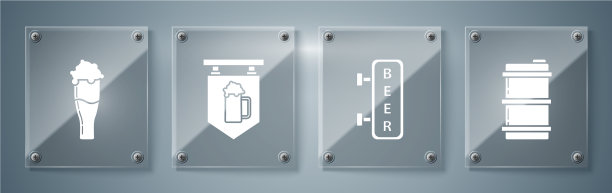 设置金属啤酒桶与街道招牌图片下载