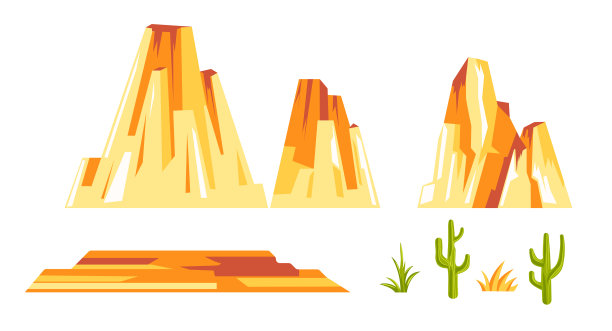 景观建设者设置与黄色的岩石图片下载