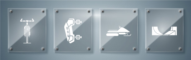 设置滑板公园，雪地摩托护膝和自行车图片下载