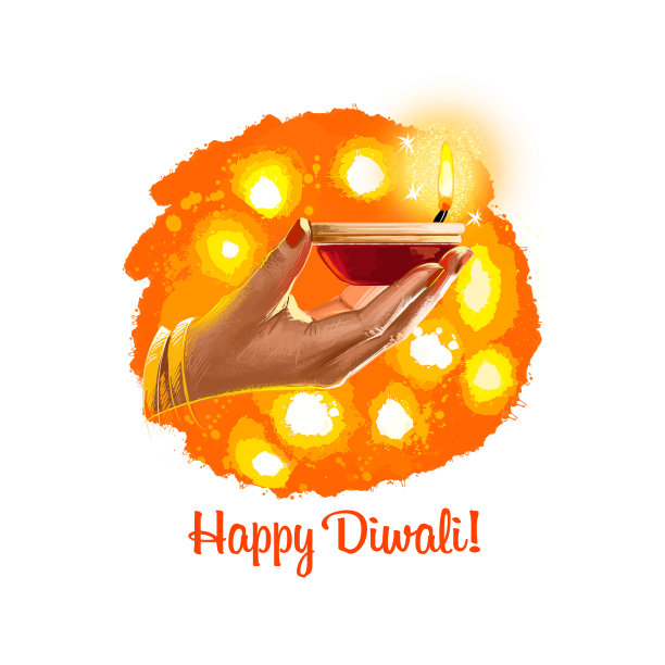 快乐排灯节数字艺术插图。印度的灯节。屠妖节手绘。装饰用火焰油灯，排灯节，排灯节，印度教的灯节，印度的月亮月卡尔蒂卡图片下载